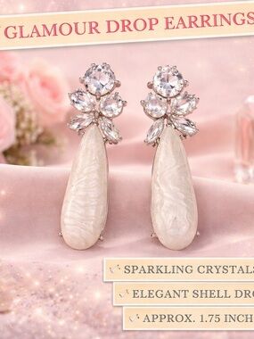 paparazzi Pink Pearl Teardrop Crystal Cluster Earrings